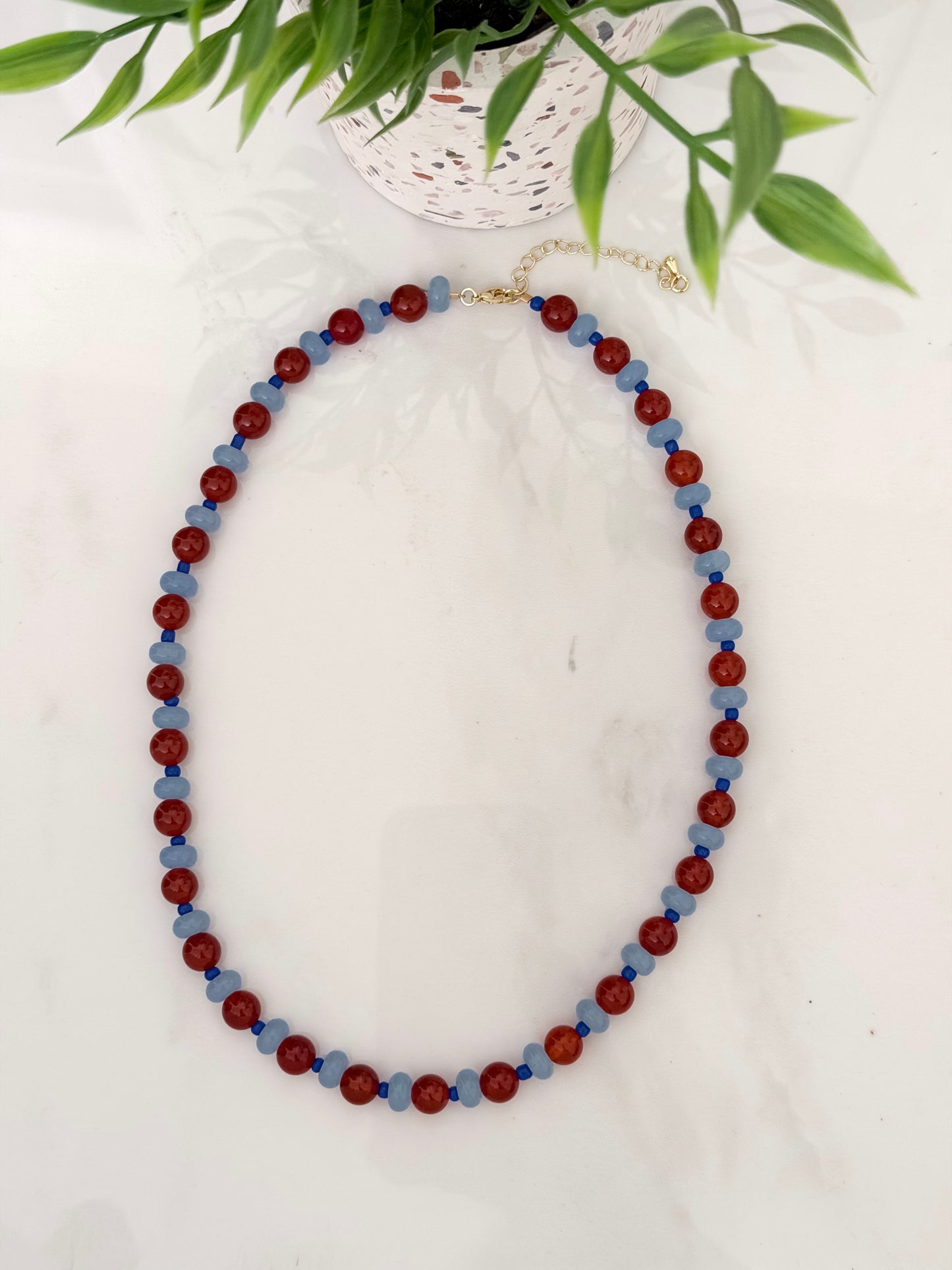 Blue and Maroon Round Beaded Necklace