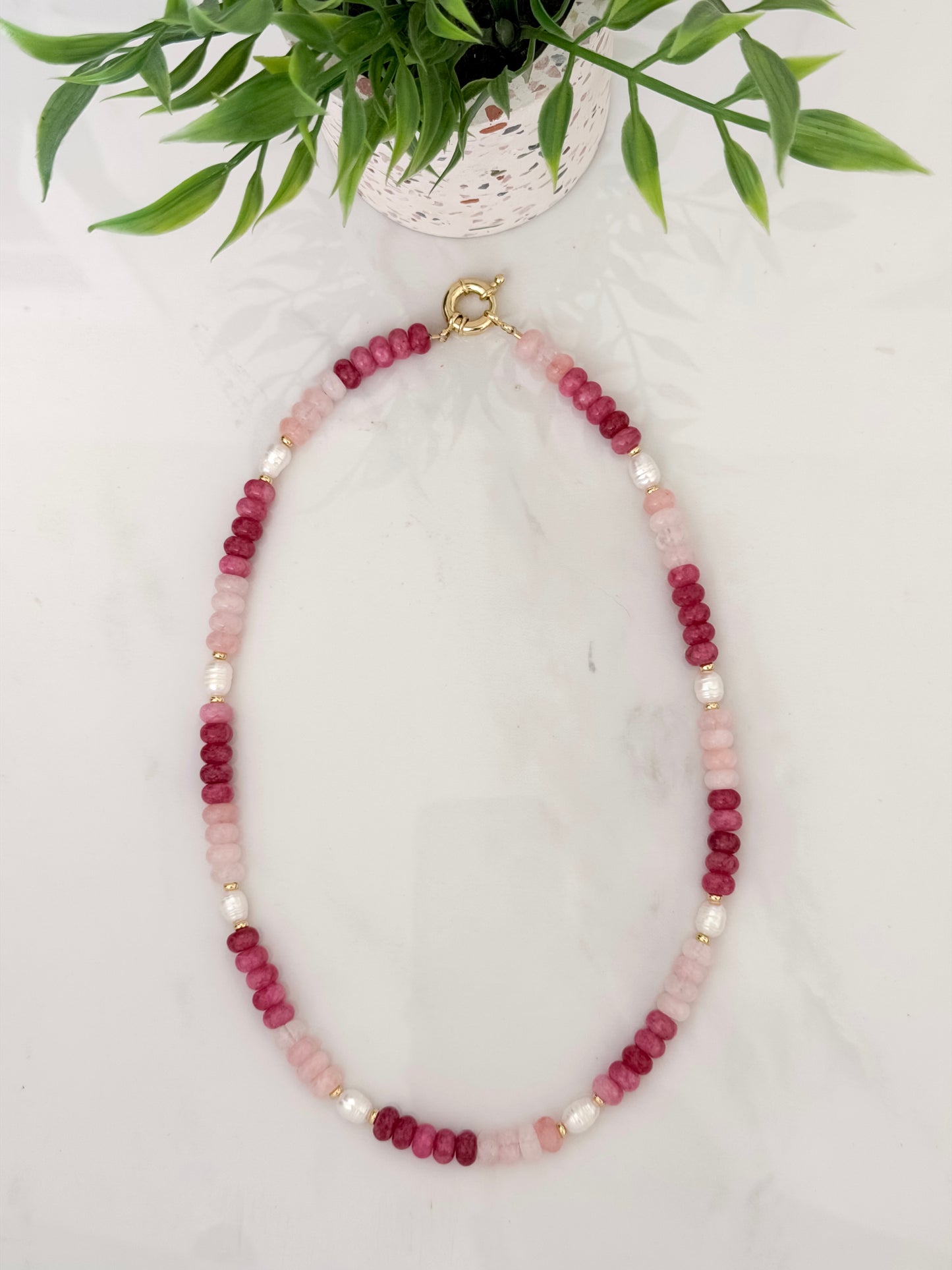 Pinks and Pearl Beaded Necklace