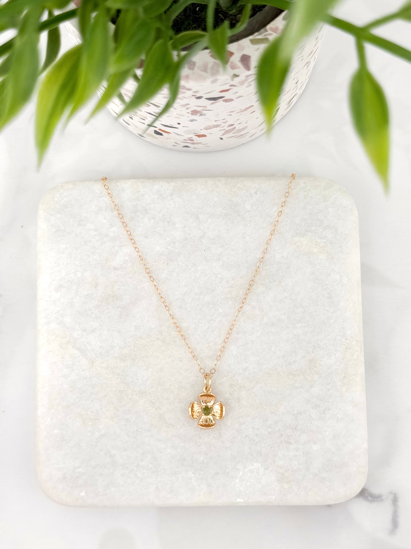 Gold and Green Flower Earrings