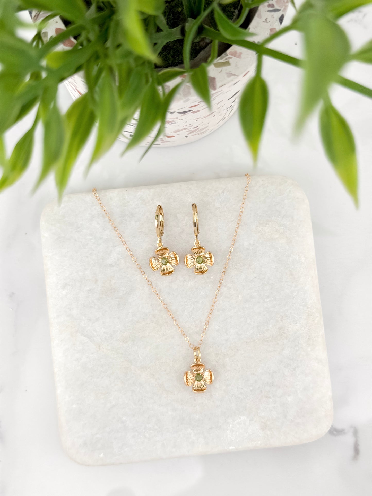 Gold and Green Flower Necklace