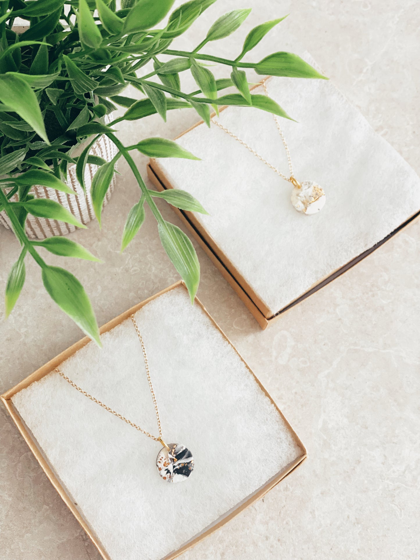 Black and Gold Marbled Circle Necklace