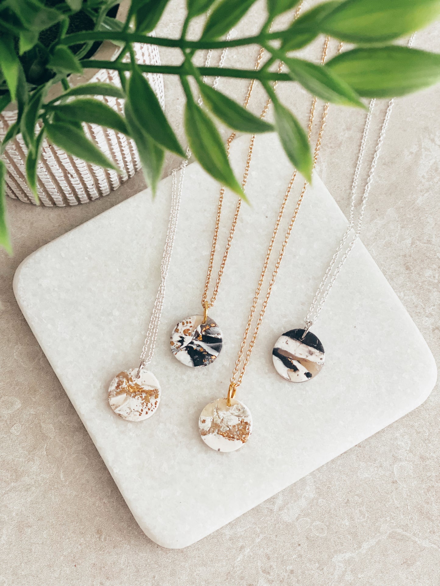 Black and Gold Marbled Circle Necklace