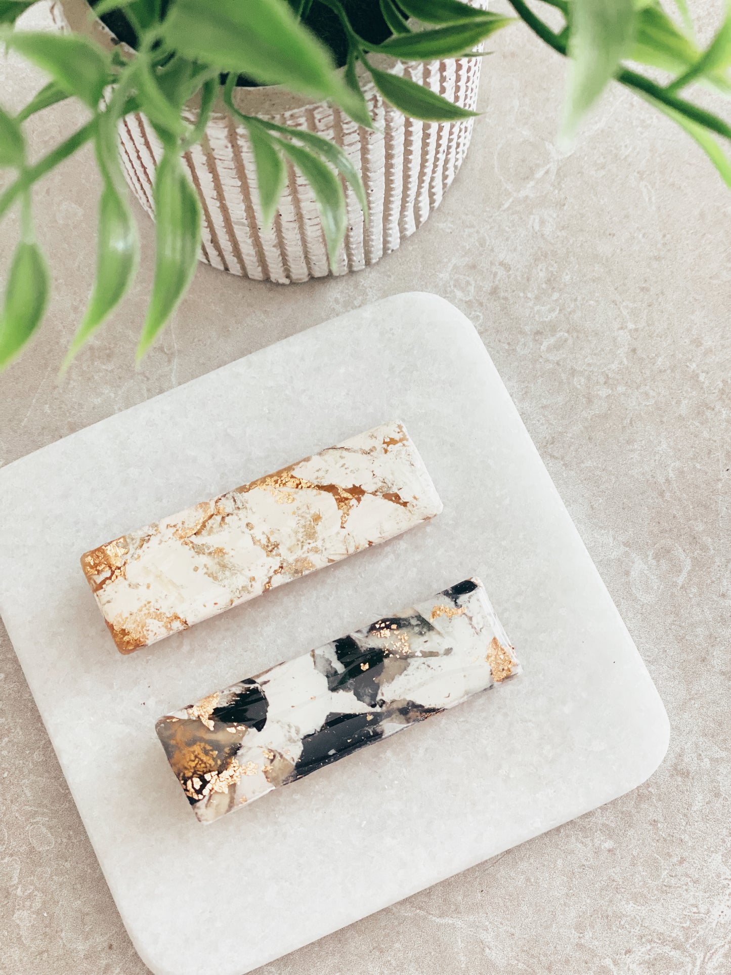 Black and Gold Resin Marbled Barette