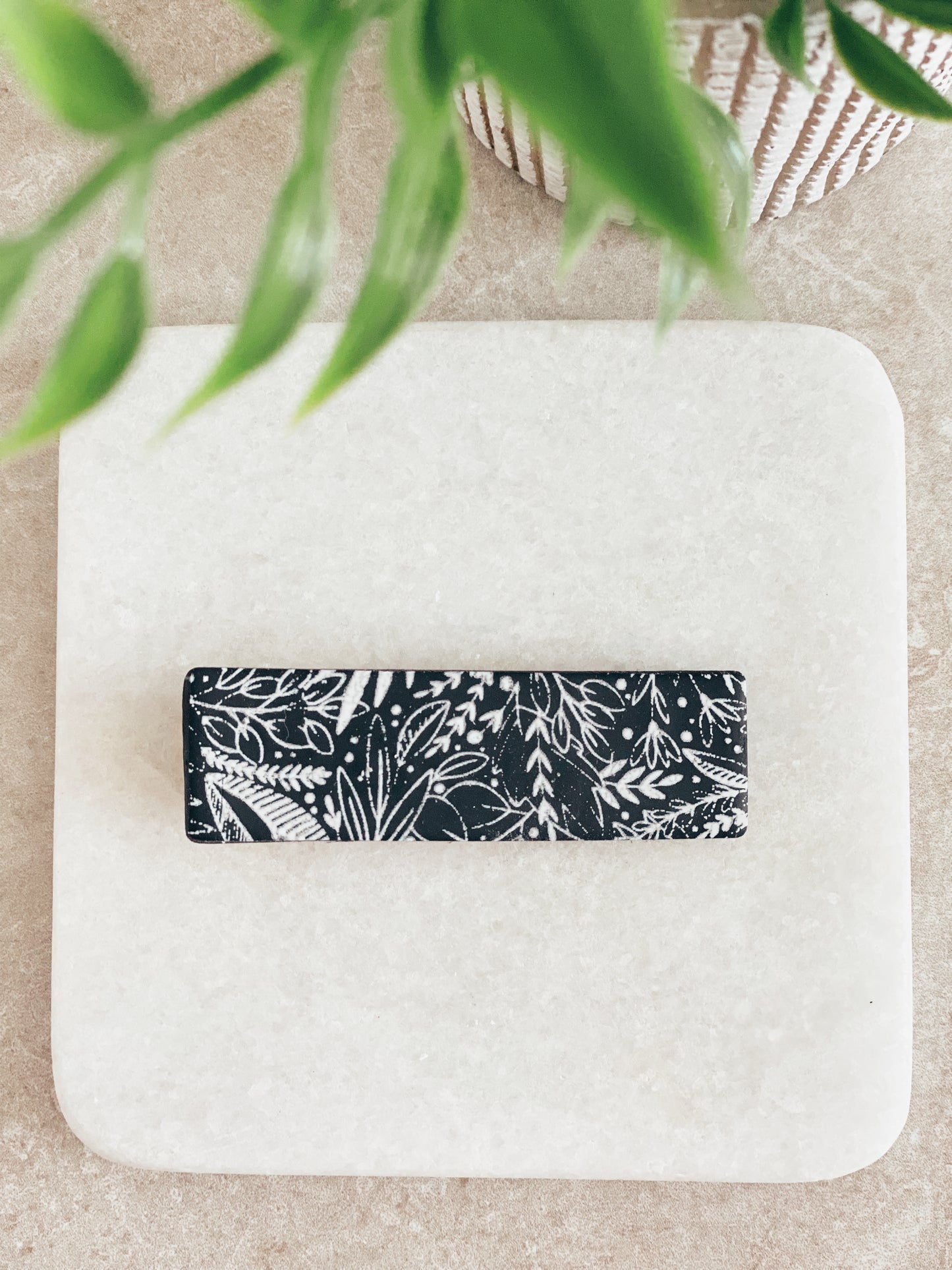 Black and White Floral Barette