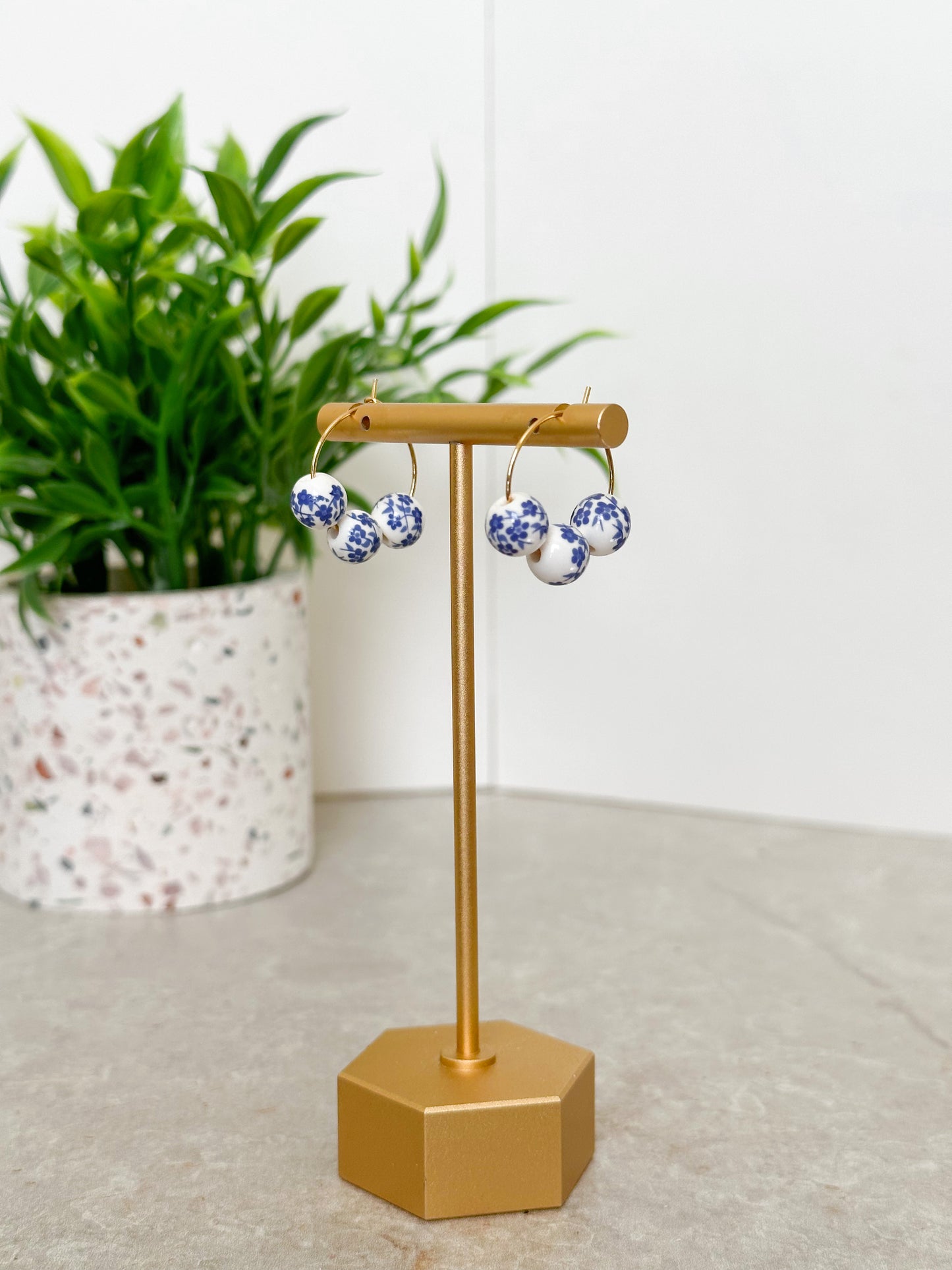 Blue and White Floral Hoops