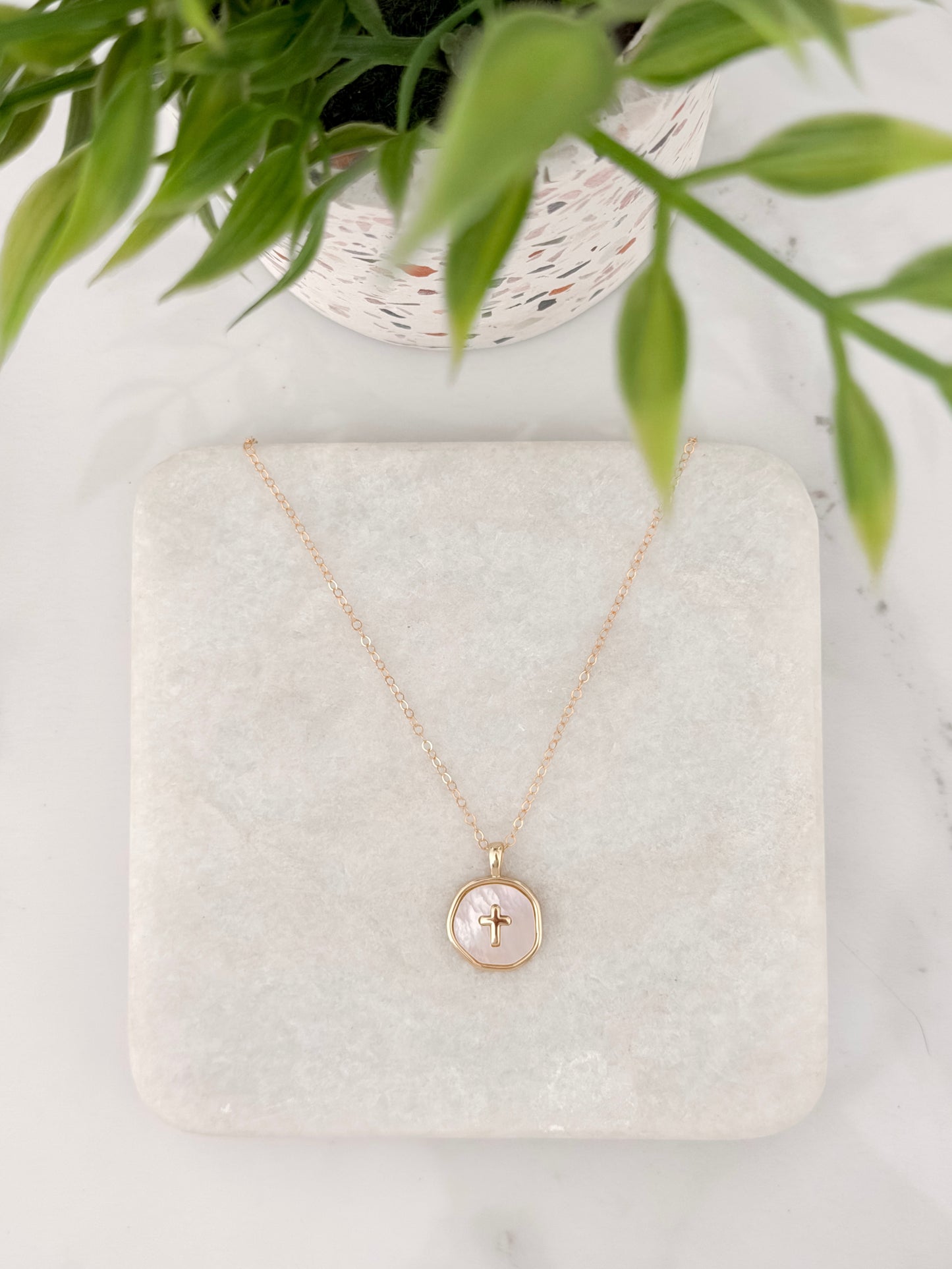 Gold Filled MOP Cross