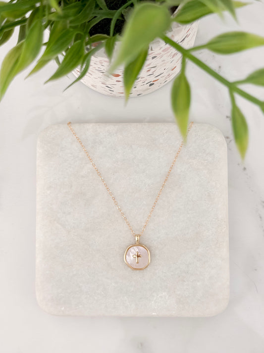 Gold Filled MOP Cross