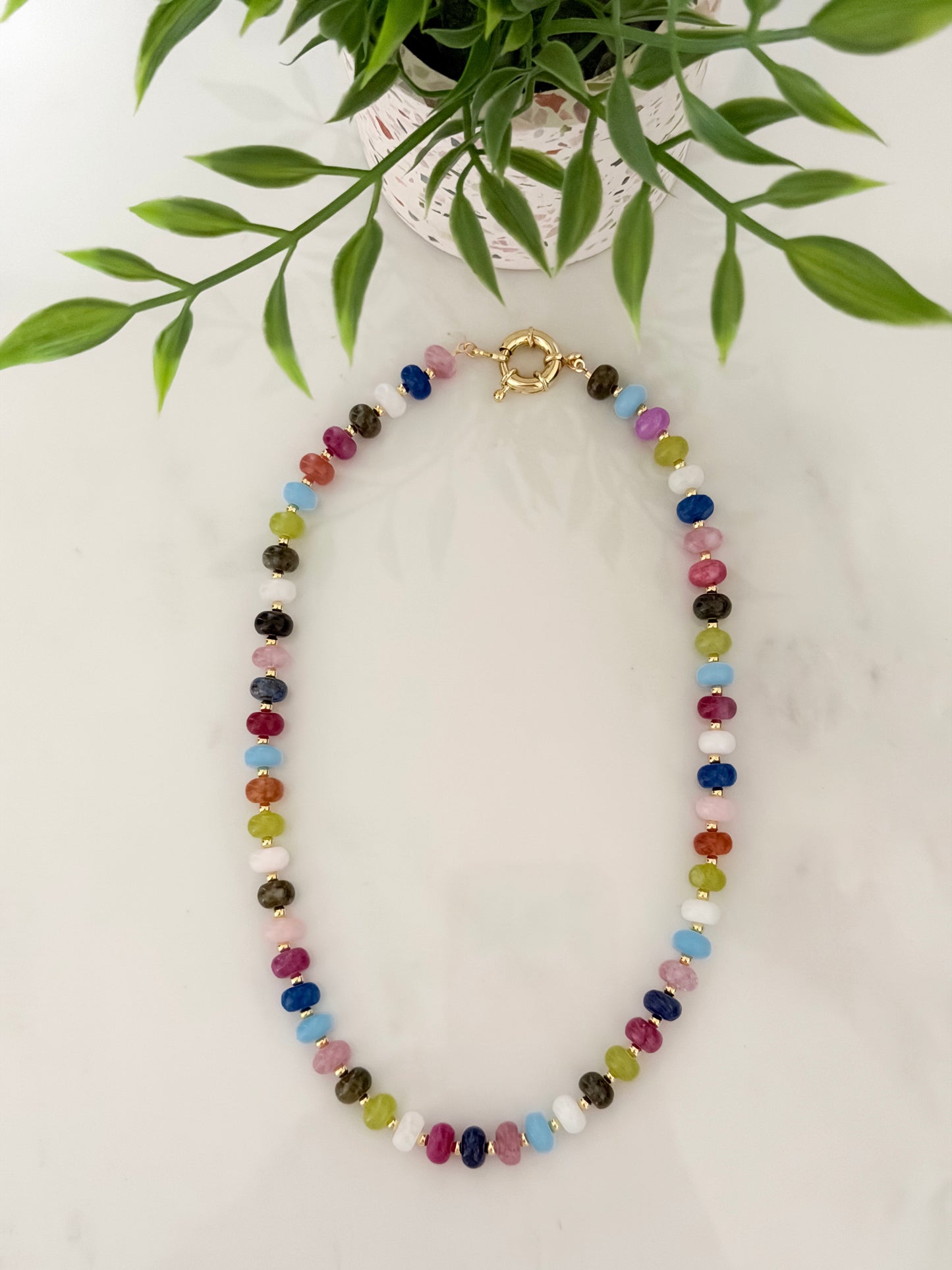 Rainbow and Gold Beaded Necklace