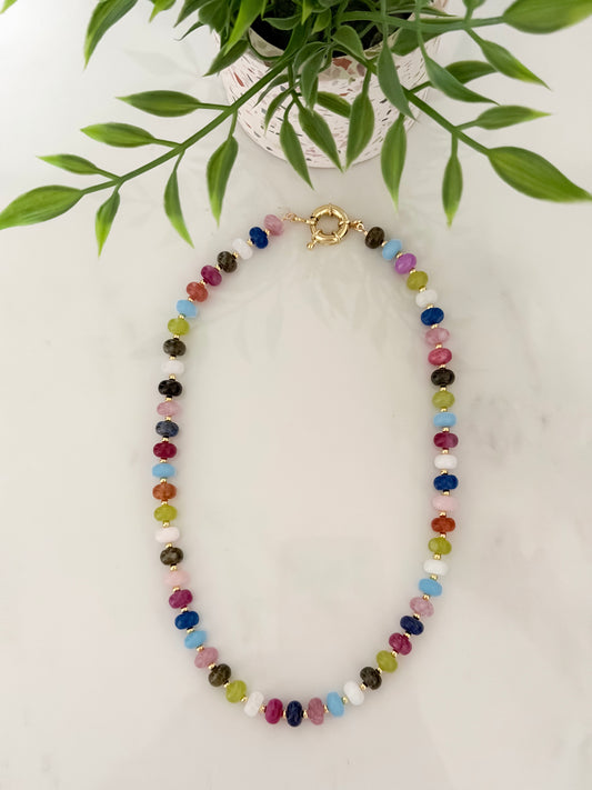 Rainbow and Gold Beaded Necklace