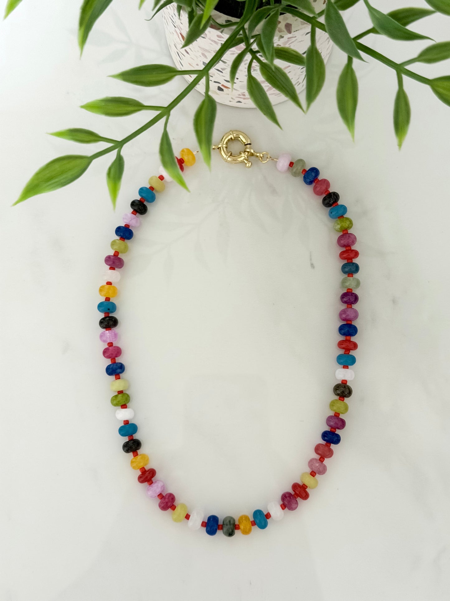Rainbow and Red Beaded Necklace