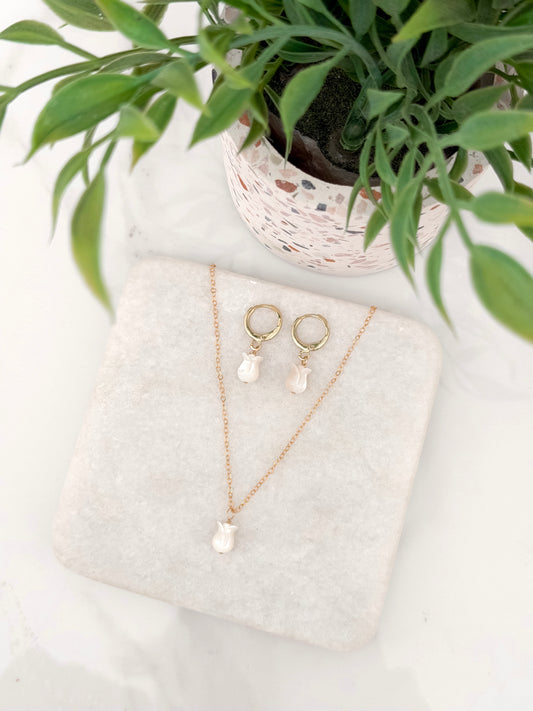 Mother of Pearl Tulip Necklace or Earring (Gold Filled)