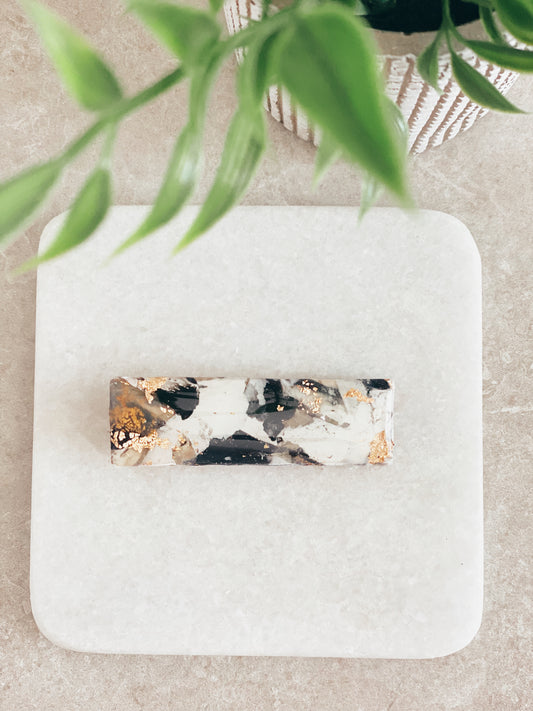Black and Gold Resin Marbled Barette