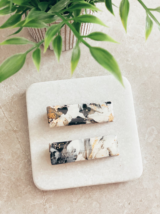 Black and Gold Resin Marbled Barette