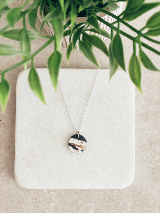 Black and Gold Marbled Circle Necklace