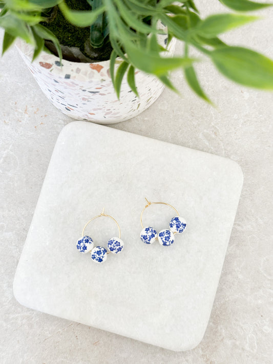 Blue and White Floral Hoops