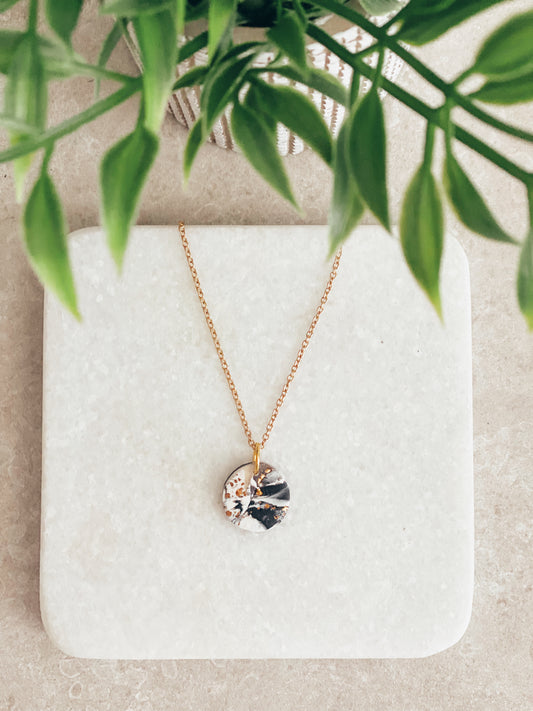 Black and Gold Marbled Circle Necklace