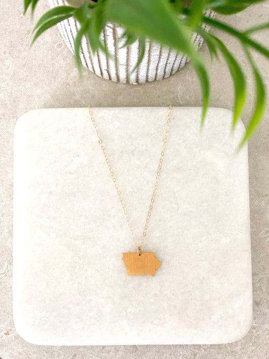 Gold Filled Outline of Iowa Necklace