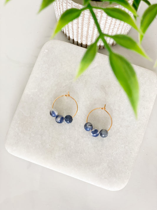 Blue Beaded Hoops