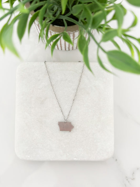 Sterling Silver Outline of Iowa Necklace