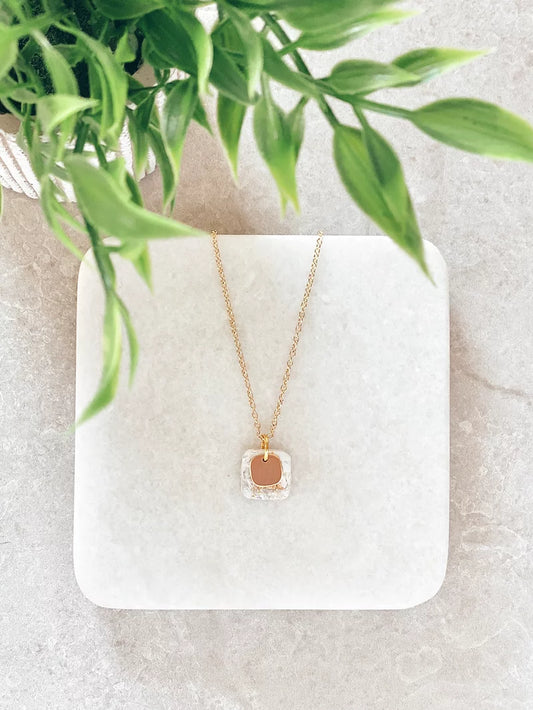 White and Gold Simple Square Necklace